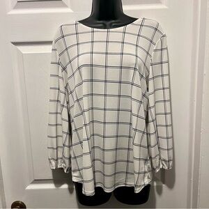 Adrianna Papell Blouse Top Medium Women geometric White black long sleeve